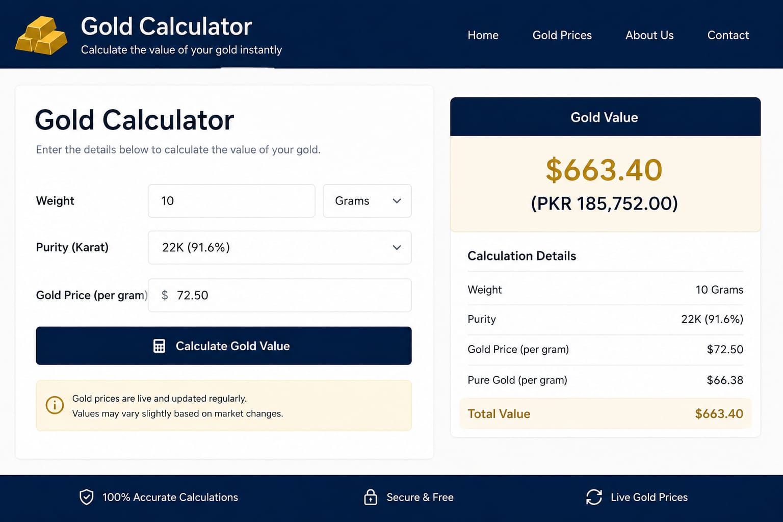 gold calculator purity