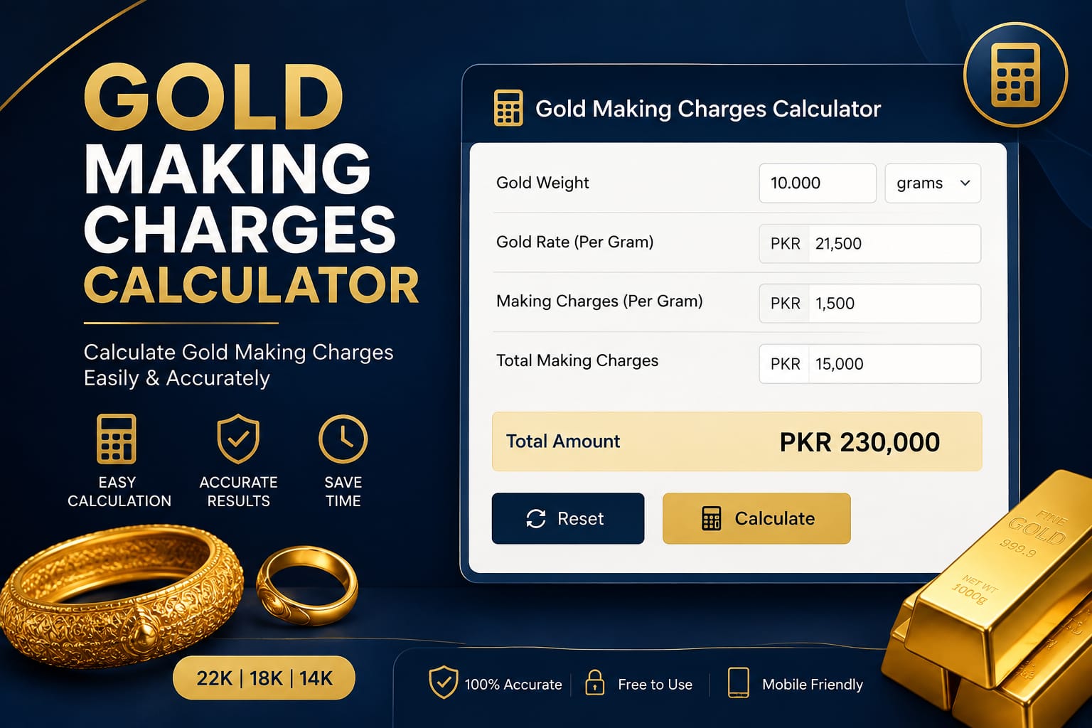 Gold Making Charges Calculator for calculating gold jewelry making costs